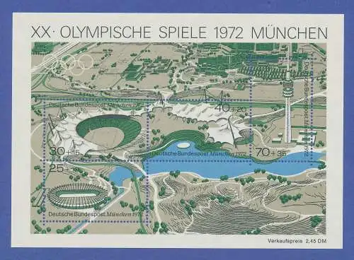 Olympische Spiele München 1972.  Blockausgabe Olympiagelände postfrisch **