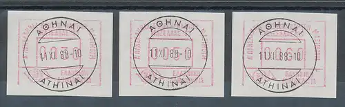 Griechenland: Frama-Sonder-ATM MAXHELLAS'88 Satz 30-50-60 mit Tagesstempel