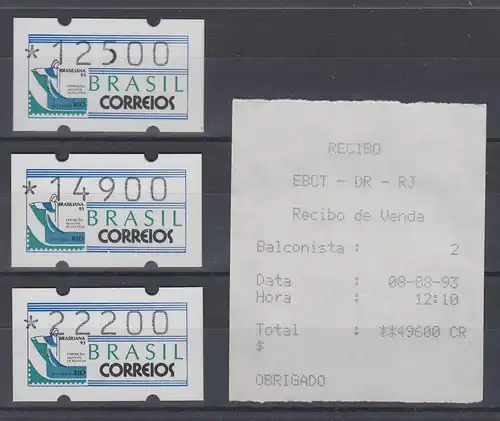 Brasilien ATM BRASILIANA'93, Mi.-Nr. 5,Satz 12500-14900-22200 ** AQ Balconista 2