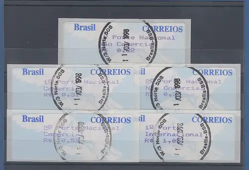 Brasilien ATM Taube, Mi.-Nr. 7, 3-stelliger Werteindruck, Satz 5 Werte Orts-O