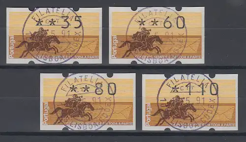 Portugal Klüssendorf ATM Postreiter Satz 2. Tarif 35-60-80-110 gestempelt