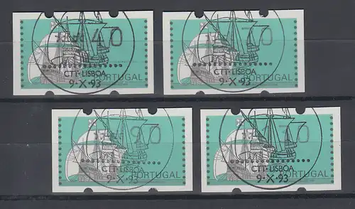 Portugal Klüssendorf ATM Segelschiff Nau Satz 40-70-90-130 mit ET-Sonderstempel