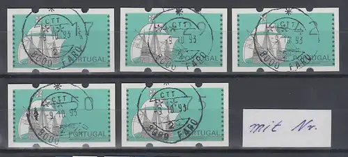 Portugal Klüssendorf ATM Segelschiff Nau Satz 17-29-42-50-75 ET-O mit Zählnummer