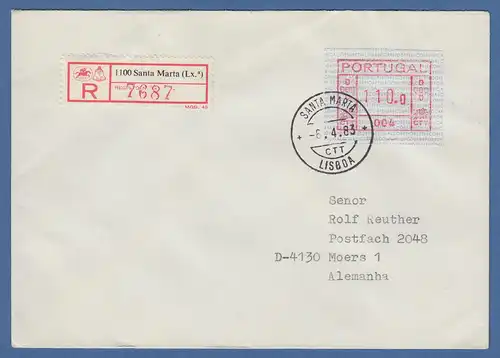 Portugal Frama-ATM 1981, ATM 004 aus OA auf R-Brief Santa Marta, 6.4.83