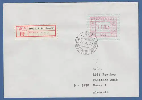 Portugal Frama-ATM 1981, ATM 005 aus OA auf R-Brief Vila Real, 27.4.83
