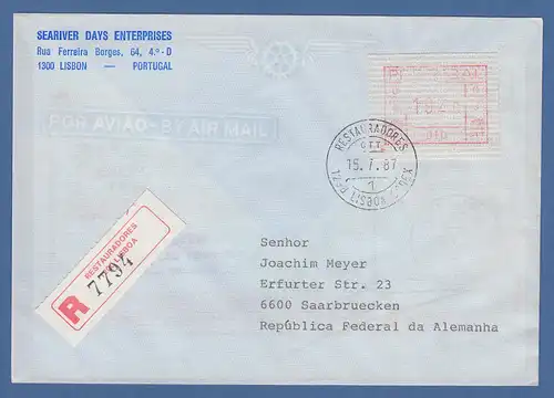 Portugal Frama-ATM Nr. 010, Wert 192,0 aus OA auf R-FDC Restauradores 15.7.87