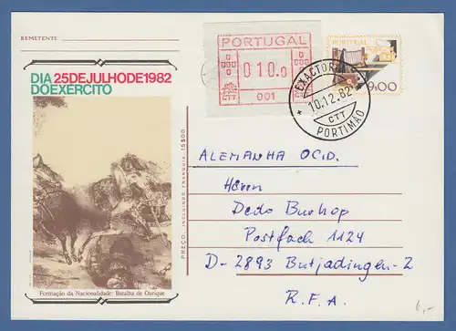 Portugal Frama-ATM Nr. 001 aus OA und Orts-O Portimao 10.12.82 auf Postkarte 