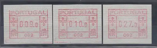 Portugal Frama-ATM , 1.Papier Satz 9.0 / 10.0 / 27.00 aus Automat 002 **  SELTEN