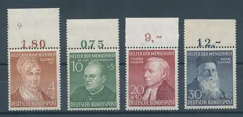 Bundesrepublik 1952 Wohlfahrt, Mi.-Nr. 156-159 Oberrandstücke **