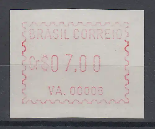 Brasilien FRAMA-ATM VA.00006, Wert 07,00 Cr$, von VS ** 