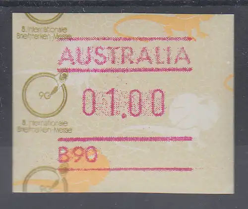 Australien Frama-ATM Kragenechse, Sonderausgabe Briefmarkenmesse Essen 1990 **