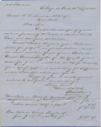 USA, 1860 Brief von San Jago de Cuba gelaufen nach New York, O STEAMSHIP 10