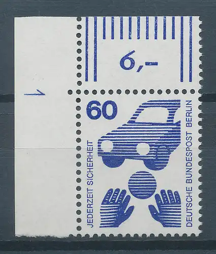 Berlin 1971 Unfallverhütung 60 Pfg  Eckrandstück mit Druckerzeichen 1 **