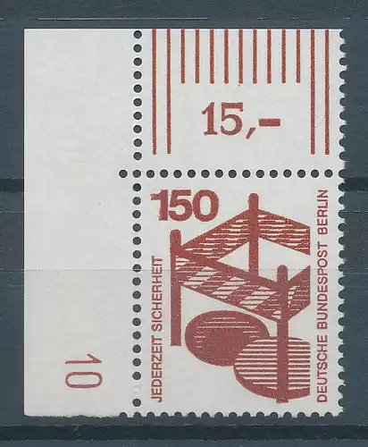 Berlin 1971 Unfallverhütung 150 Pfg  Eckrandstück mit Druckerzeichen 10 **