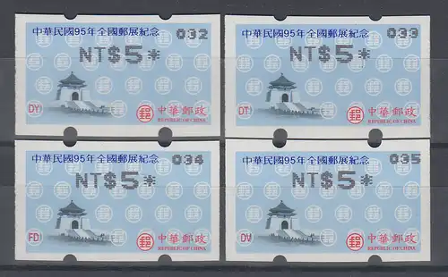 China Taiwan Nagler- Sonder-ATM ROCUPEX 2006  Mi.-Nr. 13.3e  032,033,034,035 **
