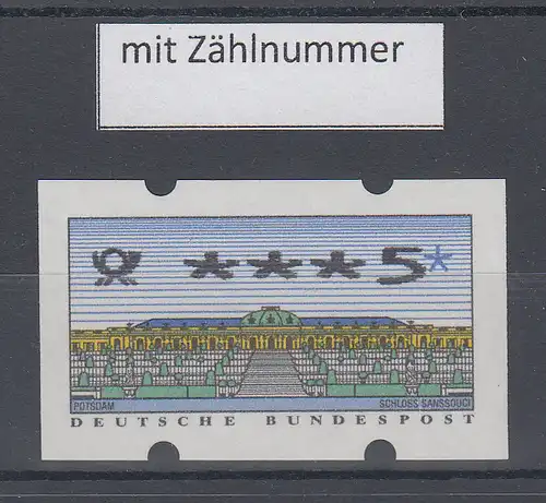Deutschland ATM Sanssouci, Druck N24, Mi.-Nr. 2.2.3, Wert ***5  mit waag. ZN