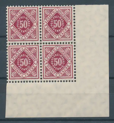 Württemberg Dienstmarke 50 Pfg karmin, Mi.-Nr. 118, Eckrand-Viererblock UR ** 