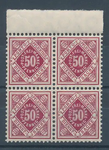 Württemberg Dienstmarke 50 Pfg karmin, Mi.-Nr. 118, Oberrand-Viererblock ** 