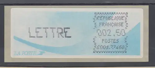 Frankreich Crouzet-ATM Komet C001.77468 mit schwarzem Werteindruck, LETTRE 2,50