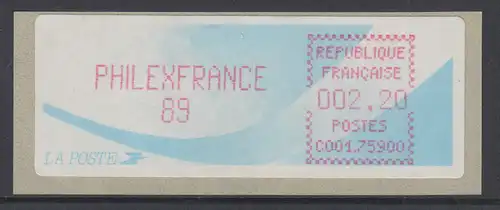 Frankreich Crouzet-ATM PHILEXFRANCE 89, Farbe lilarot, Wert 2,20 ** 
