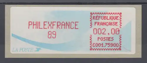 Frankreich Crouzet-ATM PHILEXFRANCE 89, Farbe bräunlichrot, Wert 2,00 ** 