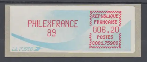 Frankreich Crouzet-ATM PHILEXFRANCE 89, Farbe bräunlichrot, Wert 6,20 ** 