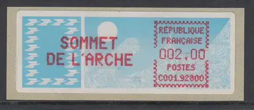 Frankreich Crouzet-ATM SOMMET DE L'ARCHE auf Papier Taube, Wert 2,00 **