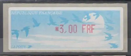 Frankreich LISA-ATM auf Papier Vogelzug hell, Wert 3,00 FRF **