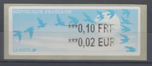 Frankreich LISA-ATM auf Thermo-Papier Vogelzug hell Wert 0,10FRF / 0,02 EUR **