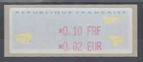 Frankreich LISA-ATM auf Papier Papierflieger Wert rot 0,10 FRF / 0,02 EUR **