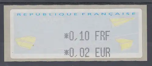 Frankreich LISA-ATM auf Papier Papierflieger Wert schwarz 0,10 FRF / 0,02 EUR **