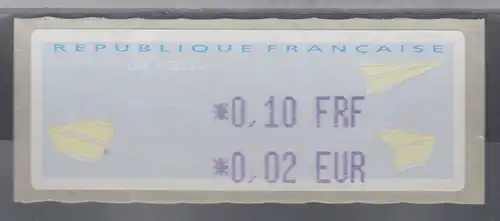 Frankreich LISA-ATM auf Papier Papierflieger Wert violett 0,10 FRF / 0,02 EUR **