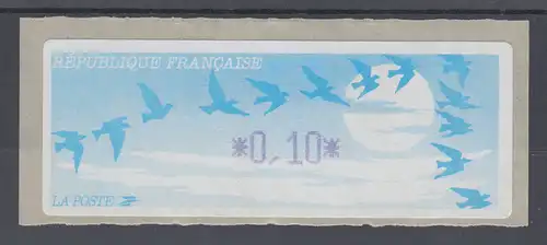 Frankreich LISA-ATM auf Papier Vogelzug hell,  Wert violett 0,10 **