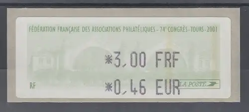 Frankreich LISA-ATM Hauptbahnhof Tours, 2001, Wert 3,00 FRF / 0,46 EUR **