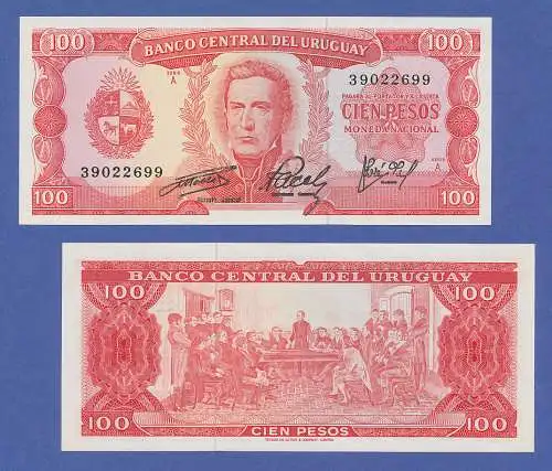 Banknote Uruguay 100 Pesos (1967) in bankfrischer Erhaltung ! 