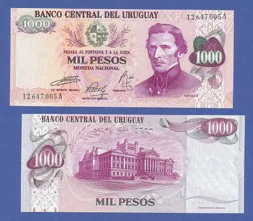 Banknote Uruguay 1000 Pesos (1974) in bankfrischer Erhaltung ! 