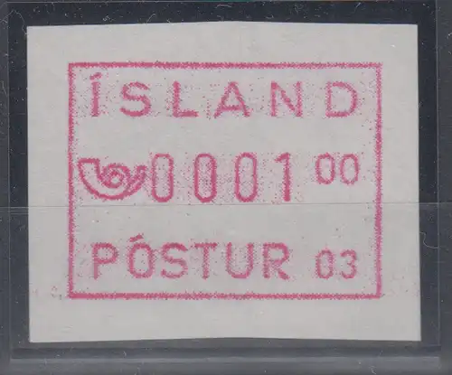 Island Frama-ATM 3.Ausgabe 1993, Aut.-Nr. 03 Abart weisses Papier, Mi.-Nr. 2 XI