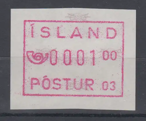 Island Frama-ATM 3.Ausgabe 1993, Aut.-Nr. 03  Mi.-Nr. 2.1