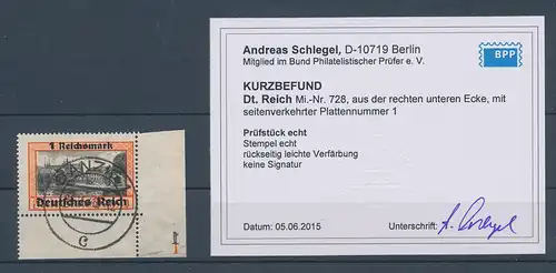 Deutsches Reich 1939, Eingliederung von Danzig, Mi.-Nr. 728 ECKRANDSTÜCK  O