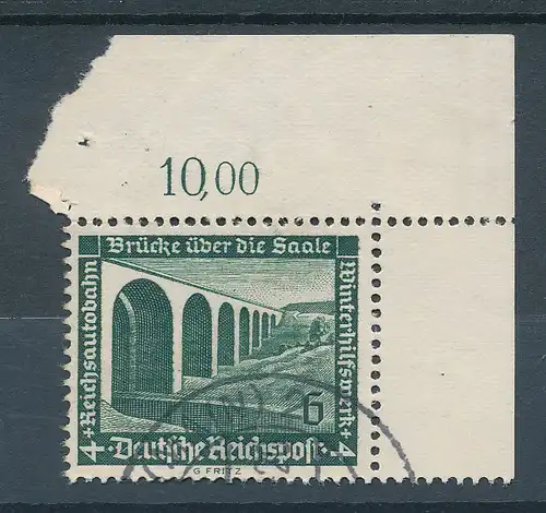 Deutsches Reich 1936, WHW-Bauwerke, Mi.-Nr. 637 ECKRANDSTÜCK  O