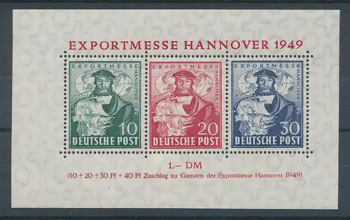 Bizone Block Exportmesse Hannover 1949, postfrisch **, etwas dezentriert. 