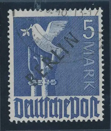 Berlin 1948 Schwarzaufdruck 5 Mark, O, mit Aufdruck-PFL gebrochenes B, Attest 