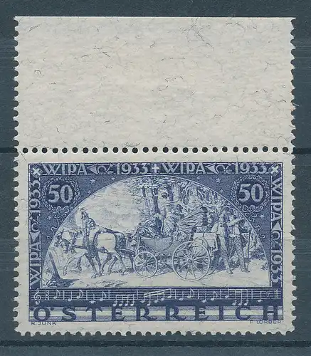 Österreich WIPA 1933 Postkutsche, Faserpapier, Mi-Nr. 556A postfrisch **