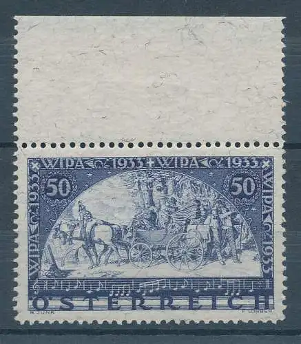 Österreich WIPA 1933 Postkutsche, Faserpapier, Mi-Nr. 556A postfrisch **