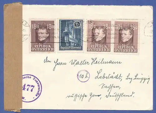 Österreich 1947 zensierter Brief gelaufen von Wien nach Lobstädt SBZ