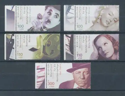 Wohlfahrt 2001 Filmschauspieler: Chaplin - Monroe - Garbo - Gabin  Satz 5 Werte 