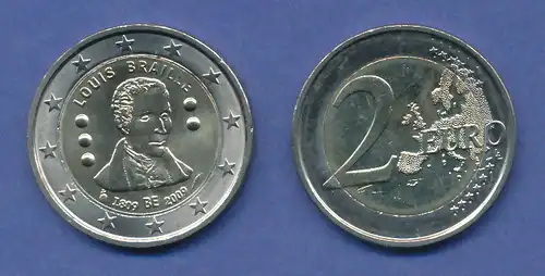 Belgien 2-Euro Sondermünze 2009 Louis Braille , bankfrisch aus Rolle