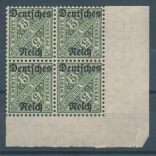 Deutsches Reich Dienstmarke Mi.-Nr. 57 Eckrand-Viererblock **