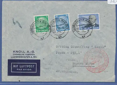 Dt. Reich Mi-Nr. 539 Luftpost 3 Mark auf Bedarfs-Luftpostbrief nach Argentinien