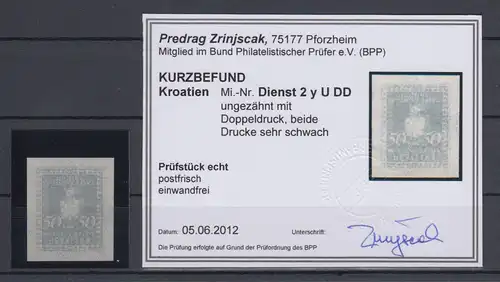 Kroatien / Hrvatska  Dienstmarke  Mi.-Nr. 2y ungezähnt Doppeldruck  KB Zrinjscak